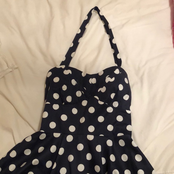 Navy Blue Polka Dot Dress - Picture 2 of 3